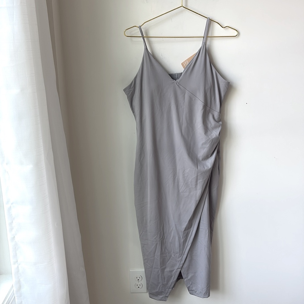 NWT Popilush Shapewear Sculpting Wrap Midi Slip Dress in Light Grey Size XL